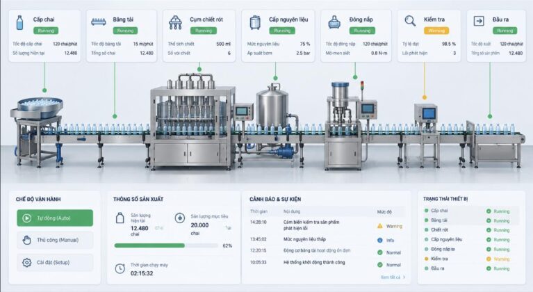 HMI cho máy chiết rót và đóng chai cần những màn hình và chức năng nào?